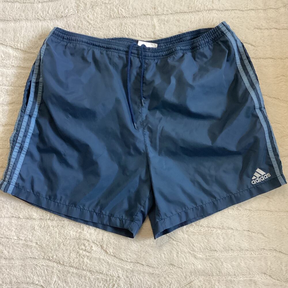 Adidas Men’s Blue 3-Stripe Swim Trunks Board Shorts L Mesh Lined